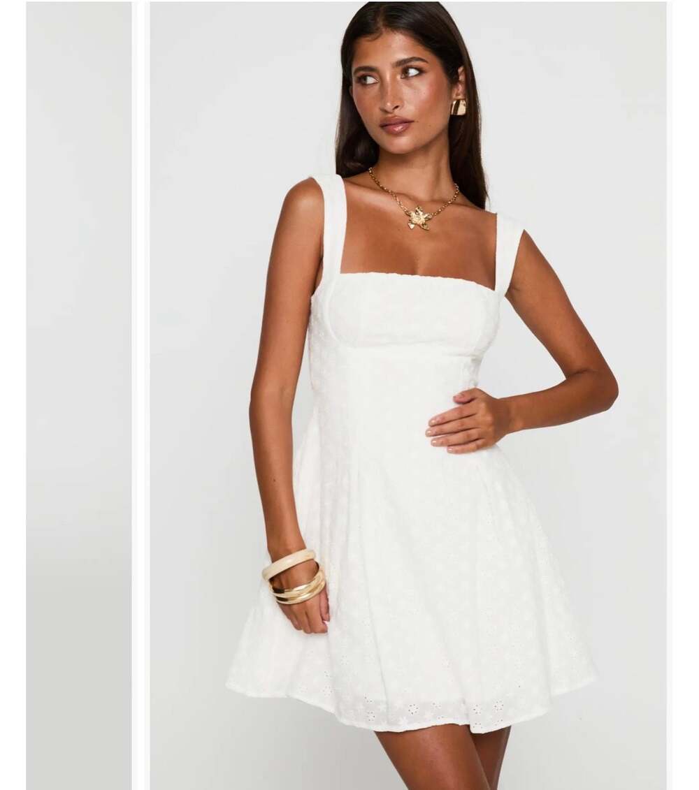 NWT Princess Polly Xanthus Embroidered White Mini Eyelet Dress with Tie Back 6
